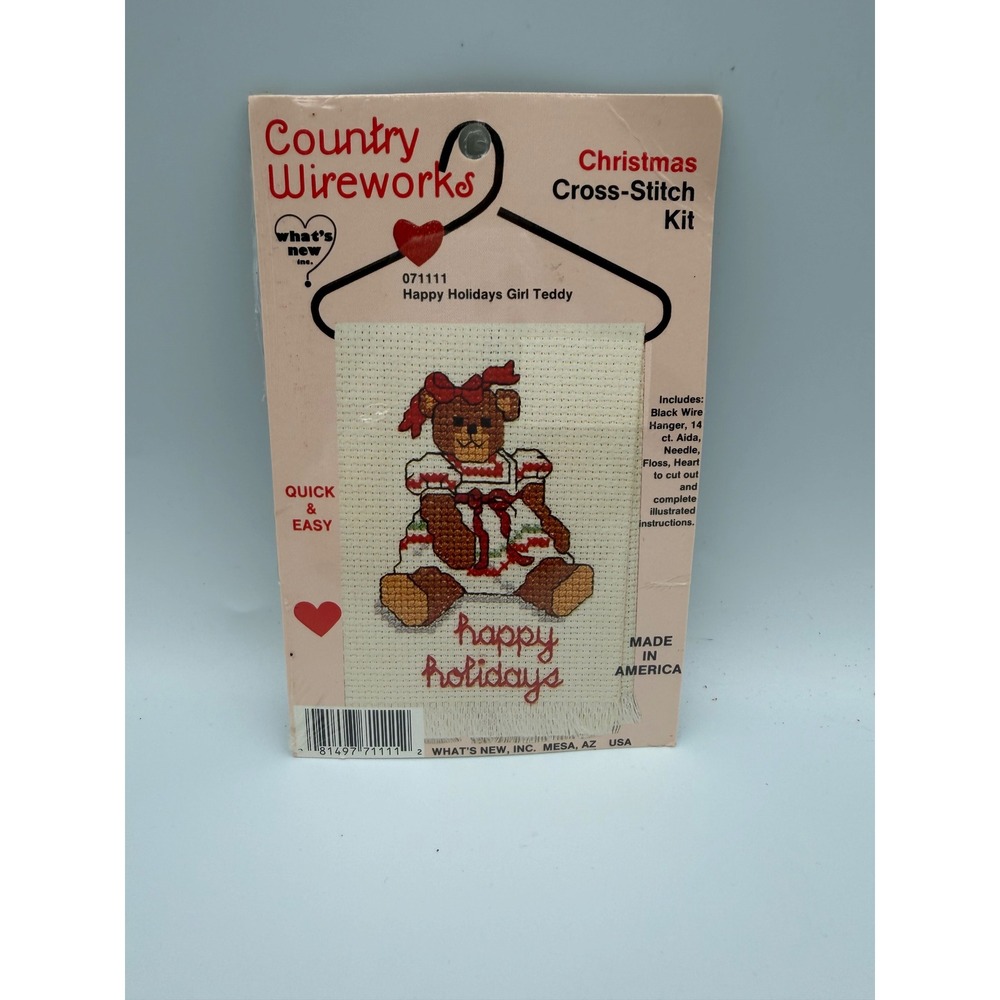 Country Wireworks Christmas Cross-Stitch Kit Happy Holidays Girl Teddy 071111